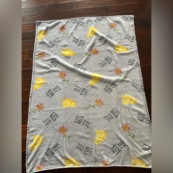 Rae Dunn Soft Gray Blanket with Yellow Duck Design Easter - Picture 1 of 3